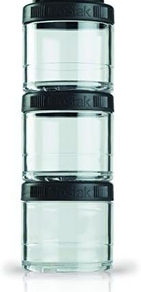 BlenderBottle GoStak Food Storage Containers for Protein Powder, Healthy Snacks, and Portion Control, 100cc 3-Pak, Black