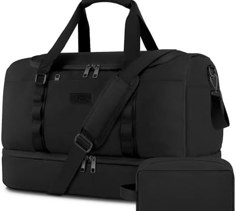 ETRONIK Travel Bag for Men Women, Duffle Bag & Gym Bag with Shoe Compartment, Weekender Overnight Bag with Toiletry Bag, Carry on Bags for Airplane for Travel, Trip, Gym, Yoga, Black
