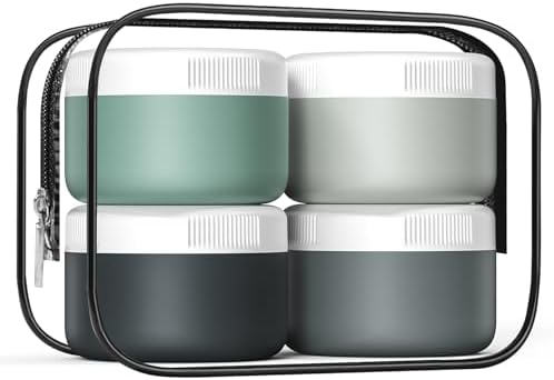 Travel Containers for Toiletries, Silicone Cream Jars BPA Free, TSA Approved 2oz Travel Size Containers, Leak-proof Travel Essentials with Lid for Cosmetic Face Hand Body Cream (4 Pack)
