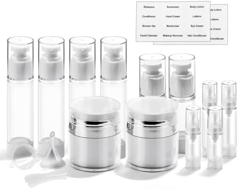 18 Pack Bubimon Airless Pump Jars, 1.7/1/0.7/0.34oz Cosmetic Containers, Leak Proof Refillable jar for Toiletries, Cream Lotion, Eye Cream, Liquid, Foundation, Shampoo (BPA Free)